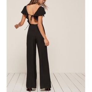Reformation Cozumel Wide Leg Ruffle Black Jumpsuit